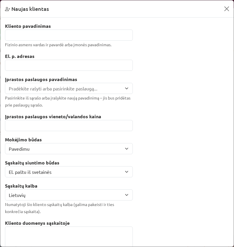Naujo kliento forma