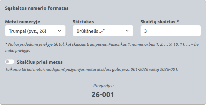 Sąskaitos numerio formatas