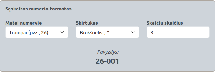 Sąskaitos numerio formatas